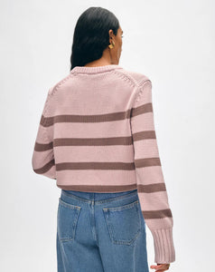 White + Warren Organic Cotton Blush/Mocha Striped Sweater