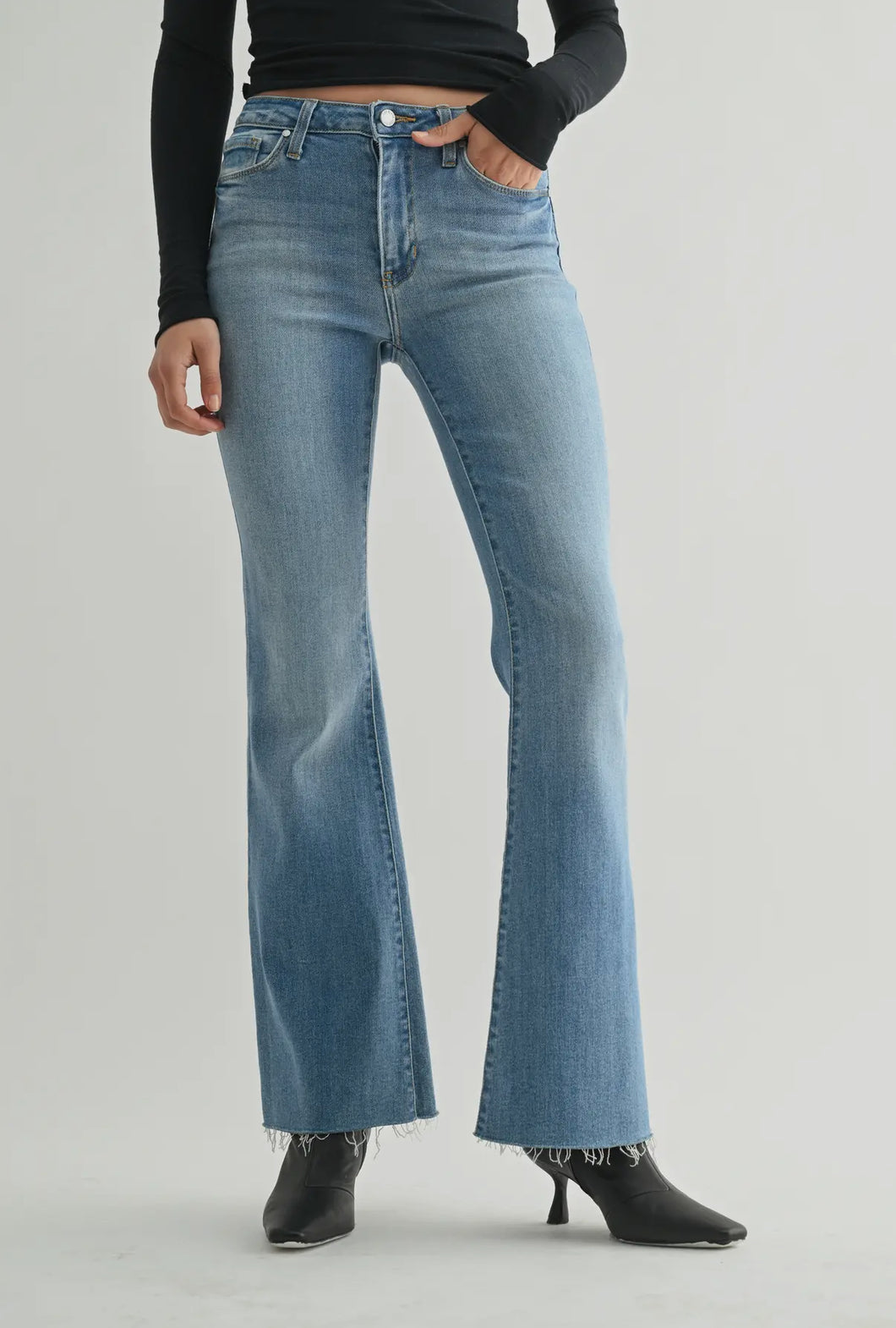 Just Black Denim Medium Wash Mid Rise Straight Bootcut Jean