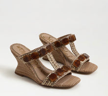 Sam Edelman Dante T-Strap Wedge Sandal in Tawny Tan Multi Faux Raffia