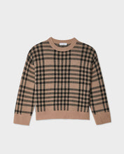 White + Warren Cashmere Camel/Black Plaid Crewneck