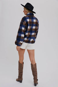 Plaid Print 1/2 Zip Sherpa Pullover