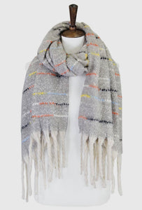 Grey Colorful Stitch Accent Scarf