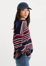 Good American The Oversized Rugby Sweater in Multi Stripe Navy/Burgundy