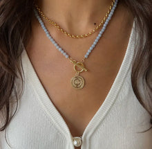 Blue Angelite Toggle Necklace Gold