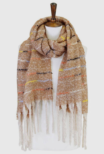 Beige Colorful Stitch Accent Scarf