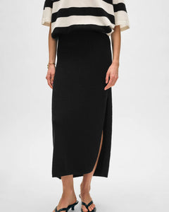 White + Warren Cotton Slub Black Side Slit Skirt