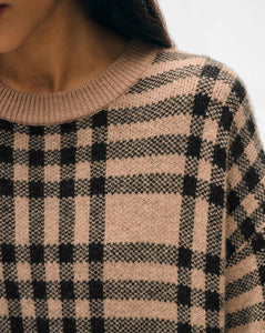 White + Warren Cashmere Camel/Black Plaid Crewneck