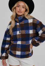 Plaid Print 1/2 Zip Sherpa Pullover