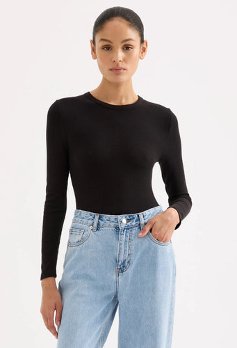 Nude Lucy Black Organic Cotton Rib LS Tee