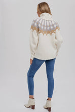 Bluivy Cream & Taupe Print Turtleneck Sweater