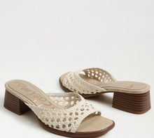 Sam Edelman Fynn Block Heel Mule Sandal in Modern Ivory Faux Raffia