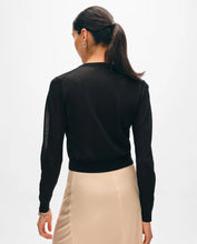 White + Warren Black Paperfine Crewneck Cardigan