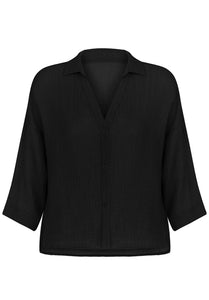 The Handloom Cropped Black Shirt