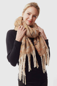 Beige Colorful Stitch Accent Scarf