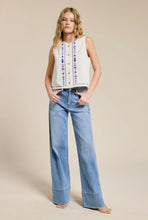 Flat White Blue Sea Embroidered Sleeveless Top in White