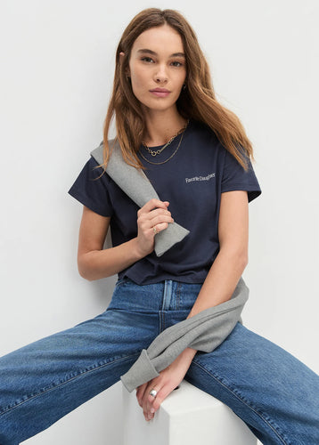 Favorite Daughter Navy Cropped Logo Tee