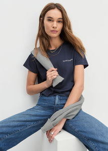 Favorite Daughter Navy Cropped Logo Tee