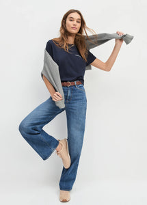 Favorite Daughter Navy Cropped Logo Tee
