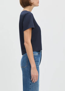 Favorite Daughter Navy Cropped Logo Tee