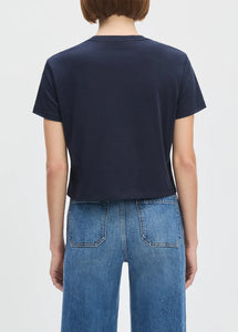 Favorite Daughter Navy Cropped Logo Tee