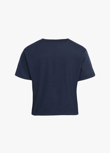 Favorite Daughter Navy Cropped Logo Tee