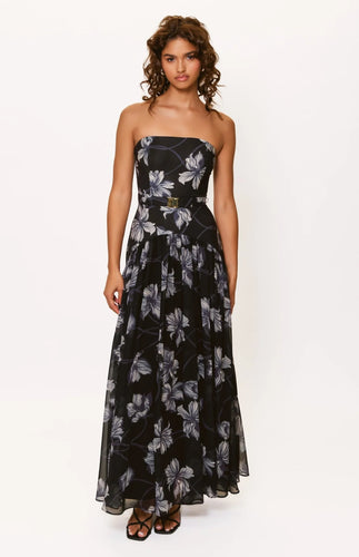 Hutch Navy Two Tone Vining Buds Carmel Dress