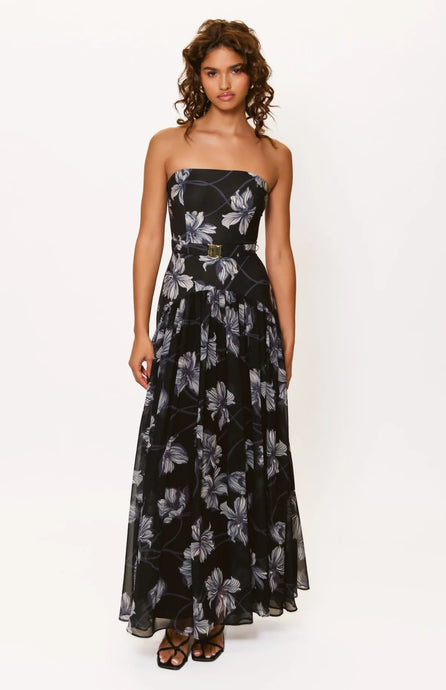 Hutch Navy Two Tone Vining Buds Carmel Dress