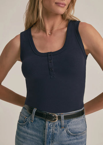 Favorite Daughter Navy Ribbed Henley Tank