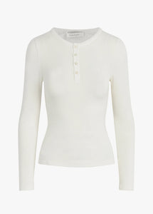 Favorite Daughter White Henley Ribbed Long Sleeve