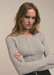 Favorite Daughter Heather Grey Henley Ribbed Long Sleeve