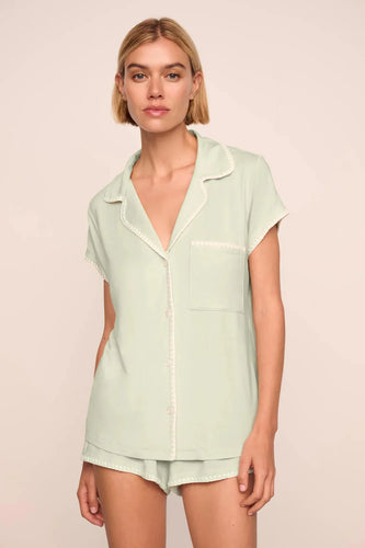Eberjey Frida Whipstitch Mint Cream Shortie PJ Set