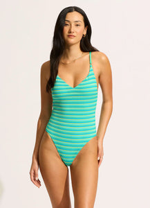 Seafolly Calypso Blue Green V Neck One Piece