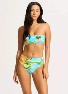 Seafolly Sunset Turquoise Bandeau High Waisted Bikini