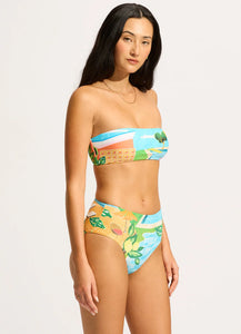 Seafolly Sunset Turquoise Bandeau High Waisted Bikini