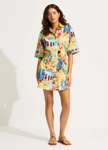 Seafolly Cuba Turquoise Print Mini Shirt Dress