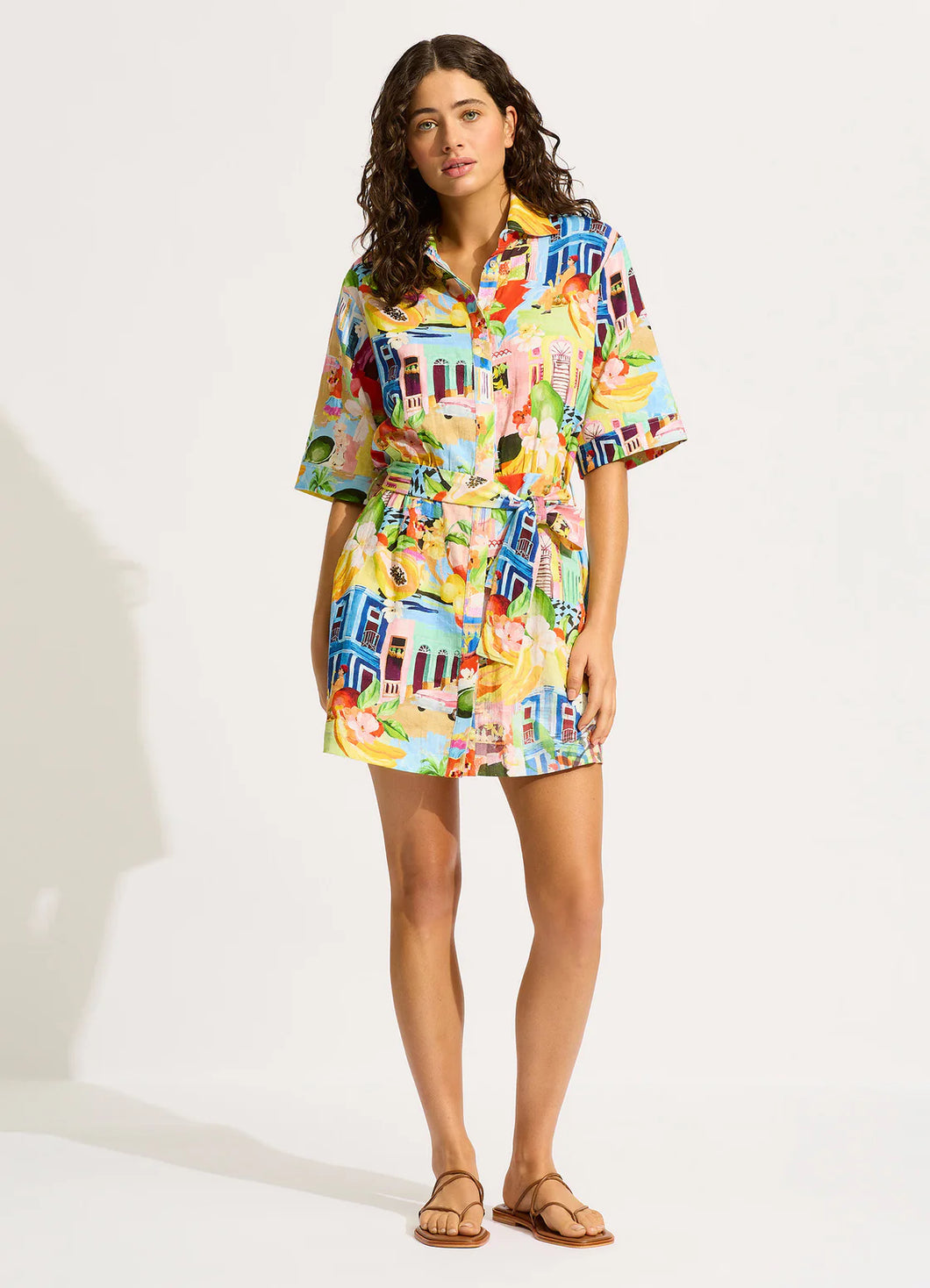 Seafolly Cuba Turquoise Print Mini Shirt Dress