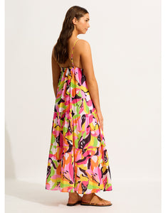 Seafolly Tiered Hot Pink Print Midi Dress