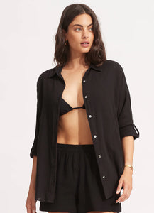 Seafolly Black Classic Beach Shirt