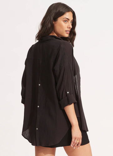 Seafolly Black Classic Beach Shirt