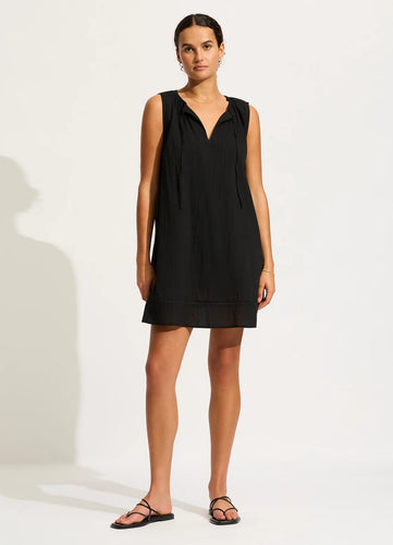 Seafolly Black Gathered Neck Mini Dress