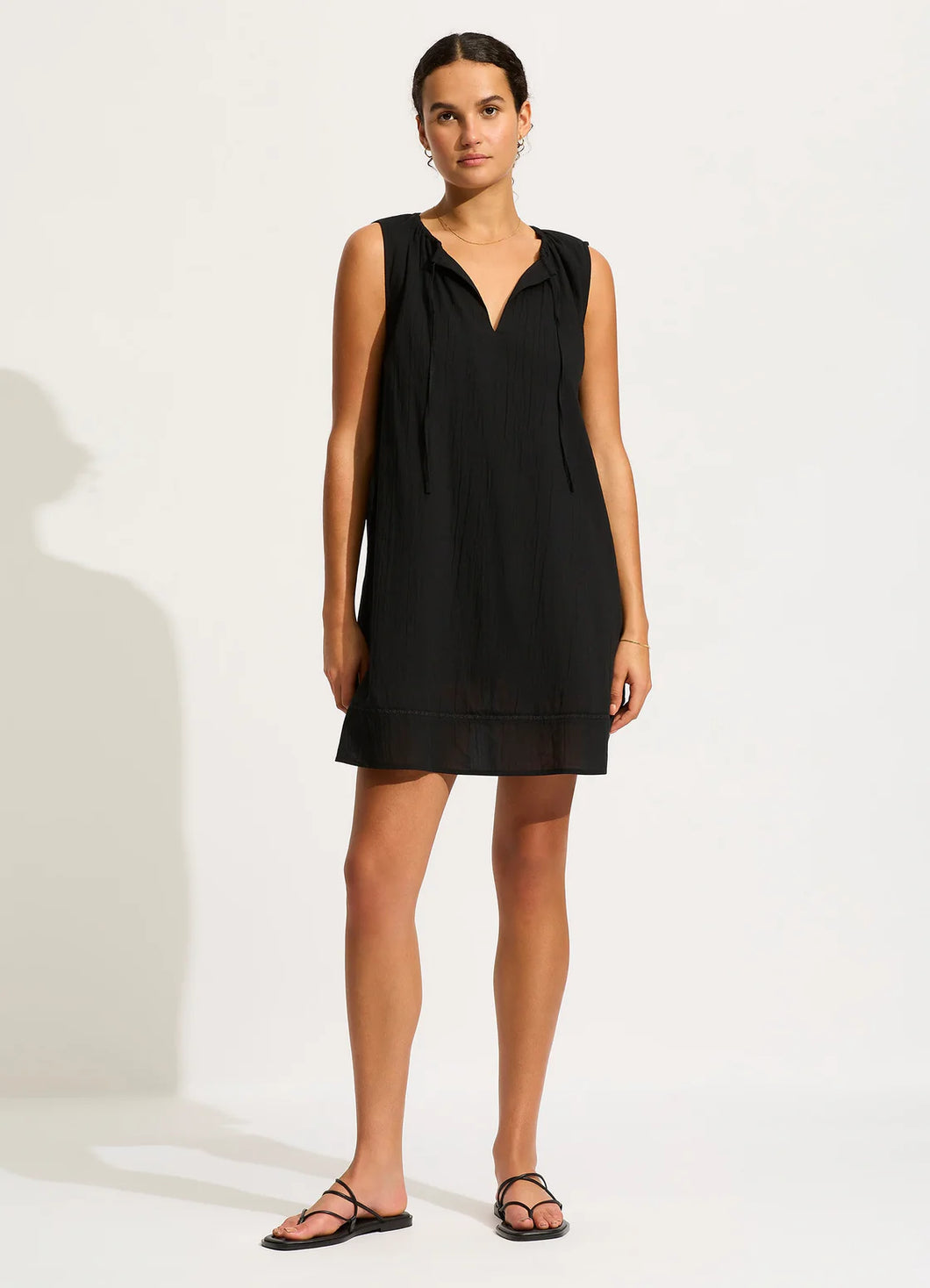 Seafolly Black Gathered Neck Mini Dress