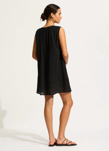Seafolly Black Gathered Neck Mini Dress