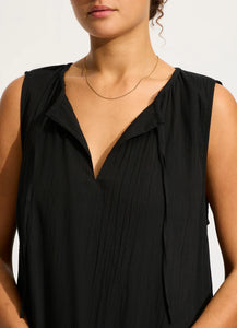 Seafolly Black Gathered Neck Mini Dress