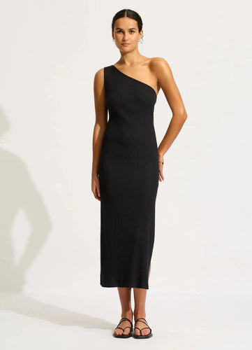 Seafolly Jersey Knit Black One Shoulder Midi Dress