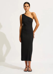 Seafolly Jersey Knit Black One Shoulder Midi Dress