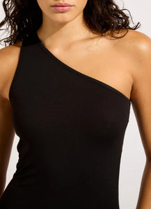 Seafolly Jersey Knit Black One Shoulder Midi Dress