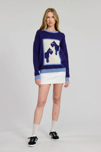 Flat White Schnauzer Navy Pullover Sweater