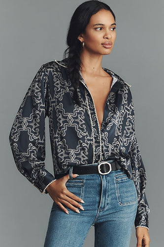 Hutch Navy Print Kodie Top Silky Blouse