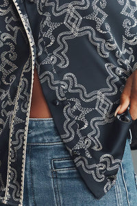 Hutch Navy Print Kodie Top Silky Blouse
