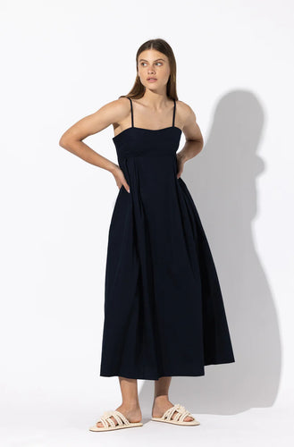 Lusana Midnight Poplin Midi Dress